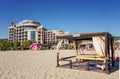 SUNNY BEACH, BULGARIA - September 8, 2017:Resort Sunny Beach Bulgaria view of the beach in summer. View of Hotel Festa M