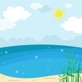 Sunny Beach Landscape - Vector Illustration, Holiday season summer background Royalty Free Stock Photo