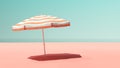 Sunny Beach with Pastel Pink Sand Turquoise Blue Ocean Sea Sky and Parasol with Shade Serene Tranquillity