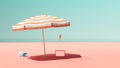 Sunny Beach with Pastel Pink Sand Turquoise Blue Ocean Sky and Parasol Shade Woman in Pink Swimsuit Solar Power Laptop Satellite Royalty Free Stock Photo