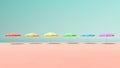Sunny Beach with Pastel Pink Sand Turquoise Blue Ocean Sky and Rainbow Pride LGBTQ Parasol Umbrella Serene Tranquillity Royalty Free Stock Photo