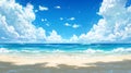 Sunny Beach Scene with Blue Sky and White Clouds Royalty Free Stock Photo