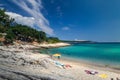 Sunny beach in Thassos island with tirkiz sea