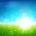 Sunny bright green blue vector background, green natural eco technology, green energy, spring summer abstract illustration Royalty Free Stock Photo