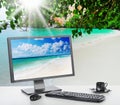 Sunny bright office on the beach Royalty Free Stock Photo