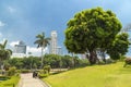 Sunny bright view from Chinese garden in Rizal Luneta park, Manila, Philippines