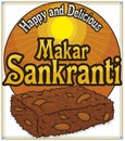 Sunny Button and Delicious Chikki Snack for Makar Sankranti Festival, Vector Illustration