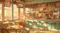Sunny cafe interior with bar stools Royalty Free Stock Photo