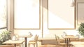 Cozy Cafe Interior with Empty Frames and Natural Light, Empty Tables and Chairs Royalty Free Stock Photo