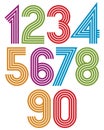 Sunny cartoon striped numbers with rounded corners.