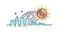 Sunny City Skyline Icon - Urban Development Bright Future, vector design Generative AI Royalty Free Stock Photo