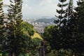Sunny cityscape and mountain with green that viewed from Penang Hill at George Town. Penang, Malaysia