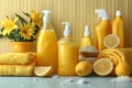 Sunny Clean: Bright Yellow Household Essentials. Concept Home Organization, Cleaning Supplies, Royalty Free Stock Photo