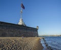 A sunny, cloudless day on the beach near the Peter and Paul Fortress Royalty Free Stock Photo
