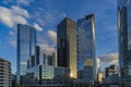Sunny and Cloudy Sunset Over La Defense Business District Buildings Reflections Royalty Free Stock Photo