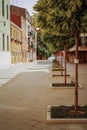 Sunny colored alley symmetrical trees in Venice