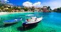 Sunny colorful Greece - picturesque village Assos in Kefalonia, Royalty Free Stock Photo