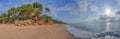 Sunny costa dorada panorama. Beautiful sea bay under clear blue sky. Spain Royalty Free Stock Photo