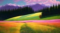 Sunny Countryside landscape of meadow garden of flowers in spring season painting AI Generated Royalty Free Stock Photo