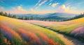 Sunny Countryside landscape of meadow garden of flowers in spring season painting AI Generated Royalty Free Stock Photo