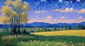 Sunny Countryside landscape of meadow garden of flowers in spring season painting AI Generated Royalty Free Stock Photo