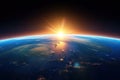 Sunny dawn over the planet Earth, view from outer space. Generative ai Royalty Free Stock Photo
