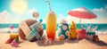 on a sunny day at the beach with your favorite beach toys and cocktails Generative AI