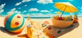 on a sunny day at the beach with your favorite beach toys and cocktails Generative AI