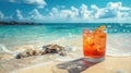 Sunny Day Beachside Cocktail: Refreshing Drink by the Shoreline Royalty Free Stock Photo