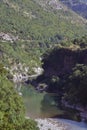 Sunny day in canyon Moraca, Montenegro. River and deep canyon. Nature scenery