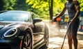 Sunny Day Car Wash: Using Karcher for Ultimate Shine Royalty Free Stock Photo