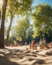 On a sunny day children make the most of their freedom and fun in a sandy park