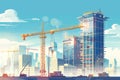 Sunny day construction site with modern office building illustration - urban development concept Royalty Free Stock Photo