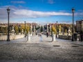 Sunny day crossing Toledo Bridge, Madrid, Spain