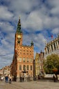 Sunny day on Dluga street, view on city hall of Gdansk Royalty Free Stock Photo