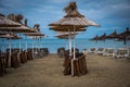 Sunny day in Durres beach. Blue sky and water of Adriatic Sea.