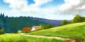 Sunny day fairytale landscape digital painting