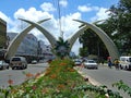 Sunny Day and The famous giant elephant tusks on Moi Avenue in Mombasa, Kenya Royalty Free Stock Photo