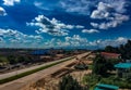 A sunny day with fluffy white clouds in Bueng Kan City, Bueng Kan Thailand.