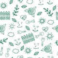 Sunny day for gardening seamless pattern with trovel and other e