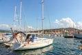 Sunny day in harbor. View of yachts moored in a small coastal town Muggia