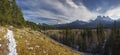 Sunny Day Hiking Trail Montane Forest Snowy Mountain Peaks Canmore Bow Valley Alberta Canadian Rockies Landscape Royalty Free Stock Photo