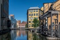 Sunny day in the historic industrial landscape in Norrkoping, Sweden Royalty Free Stock Photo