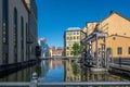 Sunny day in the historic industrial landscape in Norrkoping, Sweden Royalty Free Stock Photo