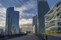 Sunny Day at La Defense Business District Traffic Towers and Buildings Reflections Royalty Free Stock Photo