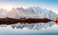 Sunny day on Lac Blanc lake in France Alps Royalty Free Stock Photo