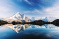 Sunny day on Lac Blanc lake in France Alps Royalty Free Stock Photo