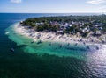 Sunny Day in Malapascua Island in Visayan Sea, One of Cebu Island. Sea water and Boats. Bounty Beach Royalty Free Stock Photo