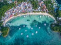 Sunny Day in Malapascua Island in Visayan Sea, One of Cebu Island. Sea water and Boats. Bounty Beach with Local Architecture Royalty Free Stock Photo