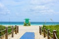 Sunny day in Miami beach. Miami Beach, Florida, USA sunrise and life guard tower. Royalty Free Stock Photo